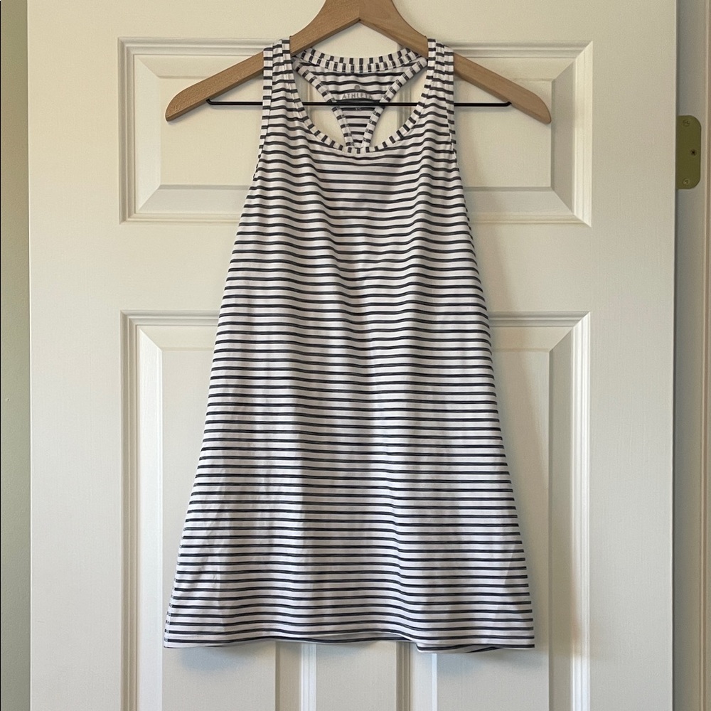 Athleta high neck chi tank top. Navy and white stripe.